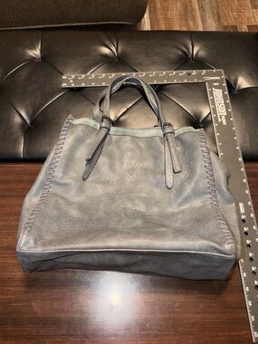 Moda Luxe Gray Leather Tote w/ Whipstitch*inner trap piling w/ long replacement
